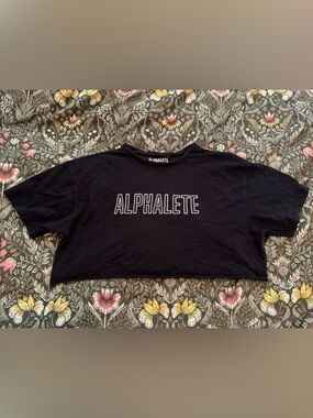 Alphalete Black Tee with White Vertical Logo